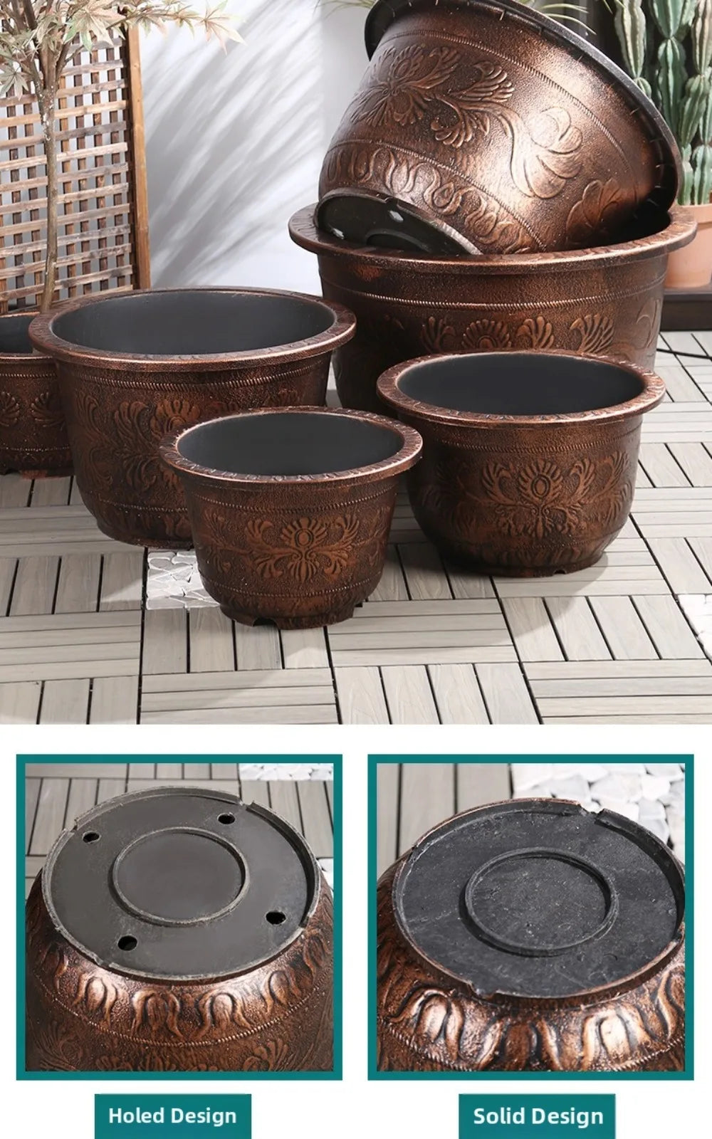 Resin Lotus Planter Pot Large 7.5L Capacity Water Reservoir Planter 19cm Height Copper Bronze Retro Flower Pot Home Gardening
