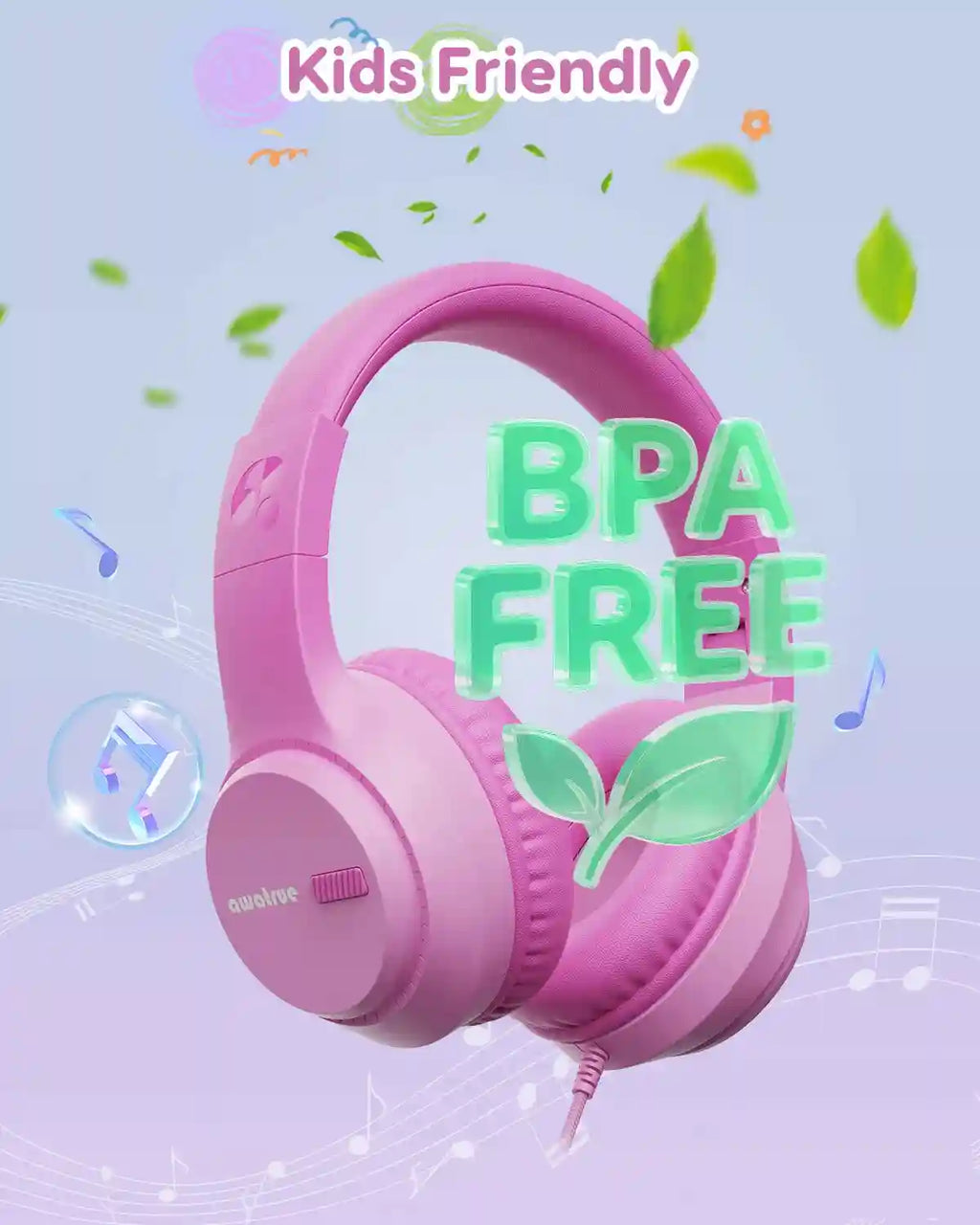 Kids Wired Headphones with Microphone - Comfortable Over-Ear Study Headset Tidesmit