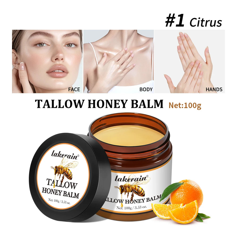 Honey Tallow Balm Beef Tallow Balm Moisturizing Cream for Soft Smooth Skin Handmade All-Natural Moisturizer Antioxidant Skincare