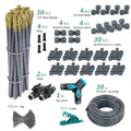 Garden nozzle kit with 30 pcs brass nozzles, 8/12mm PE hose coil, and gray adapters