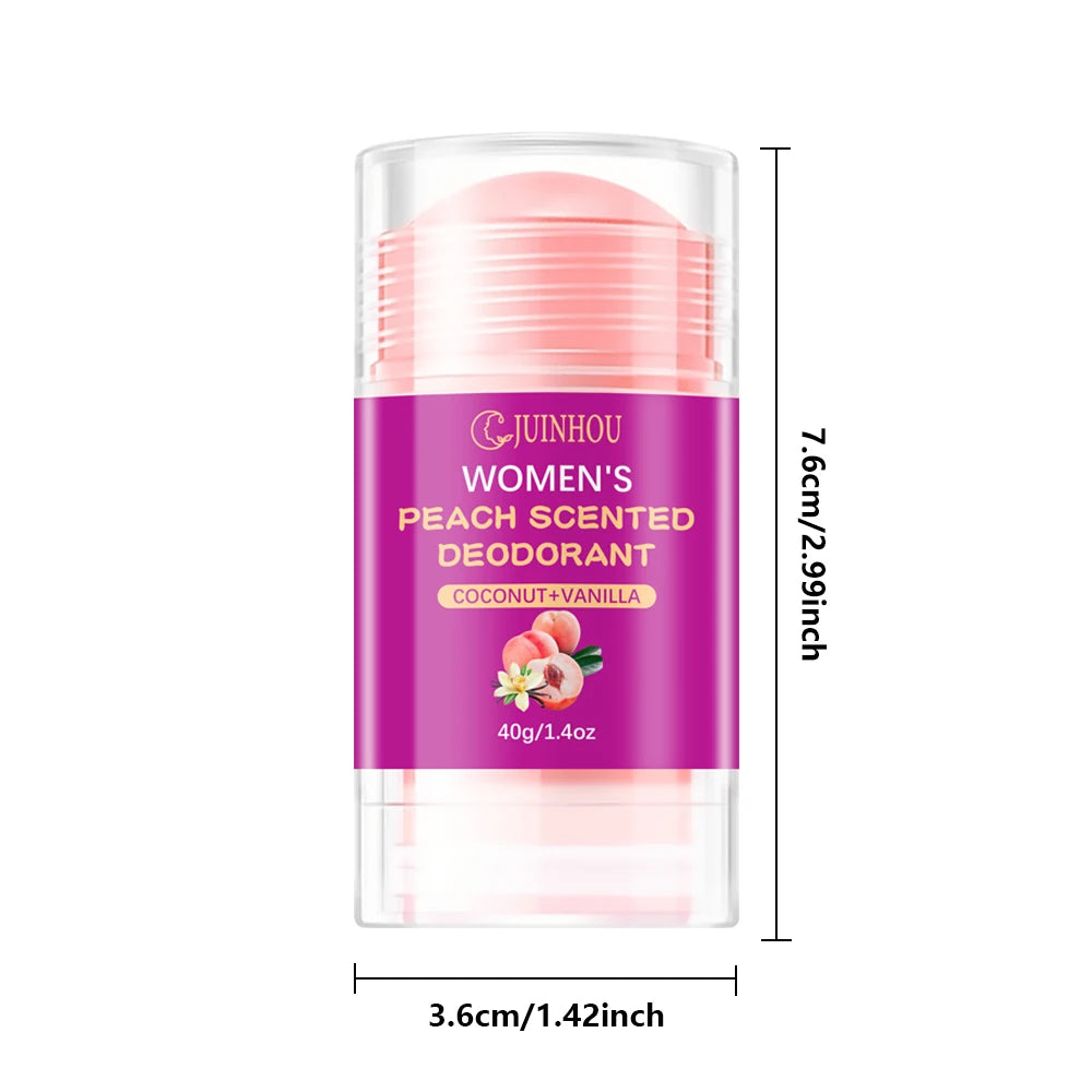 Tidesmit JUINHOU 40g women's peach deodorant stick for odor protection with a light scent and moisturizing formula.