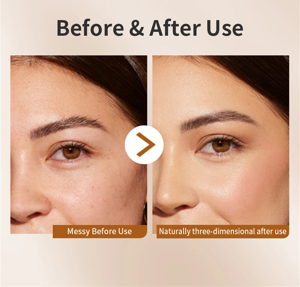 Before and after comparison of eyebrows shaped with a professional stainless steel trimmer for a natural, clean look.