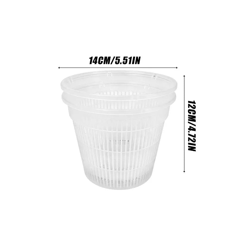 Clear 14cm self-watering orchid pot with double-layer mesh insert and outer cup