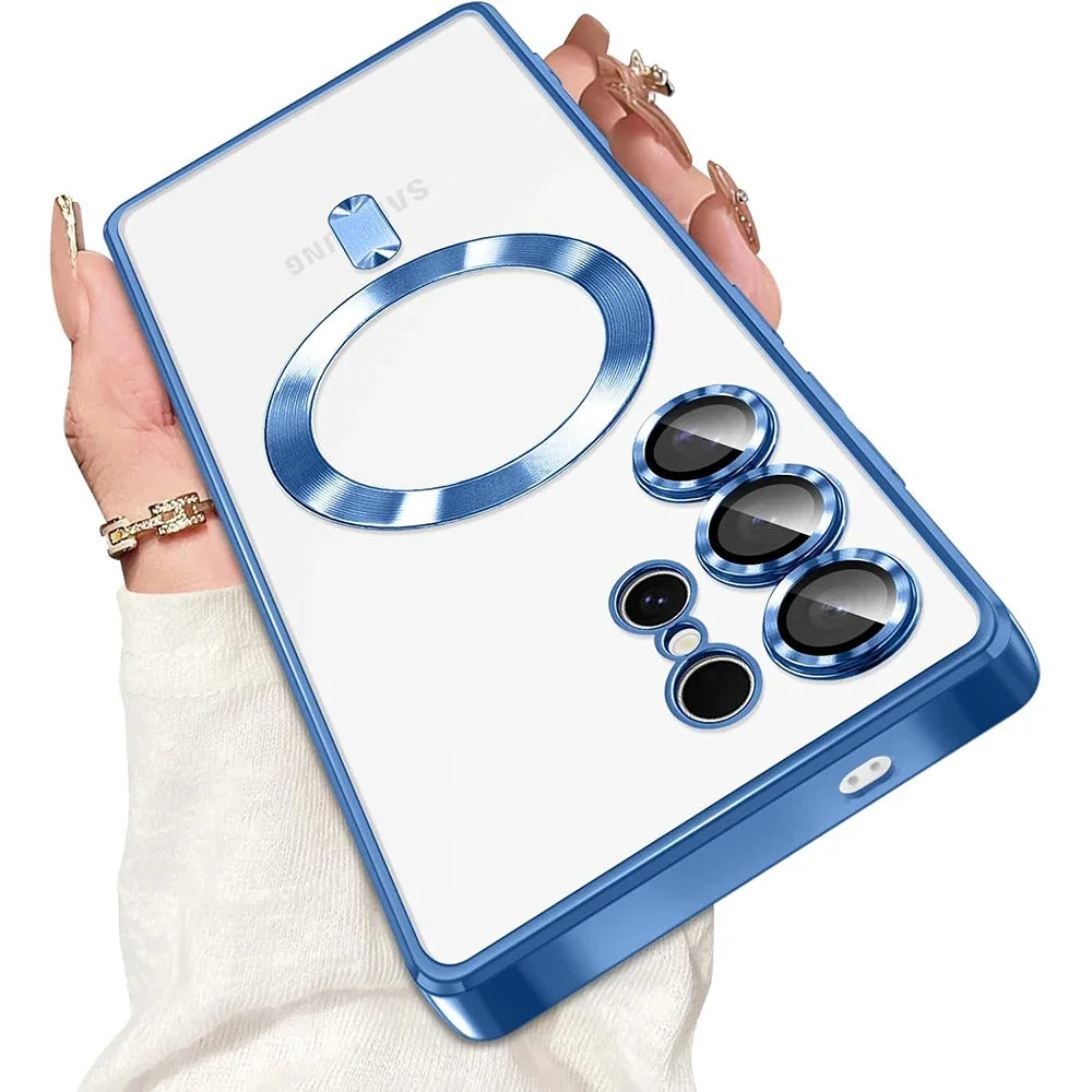 Magnetic Phone Case for Samsung Galaxy S26 Ultra - Shock-Absorbing Plating Navy Blue Tidesmit