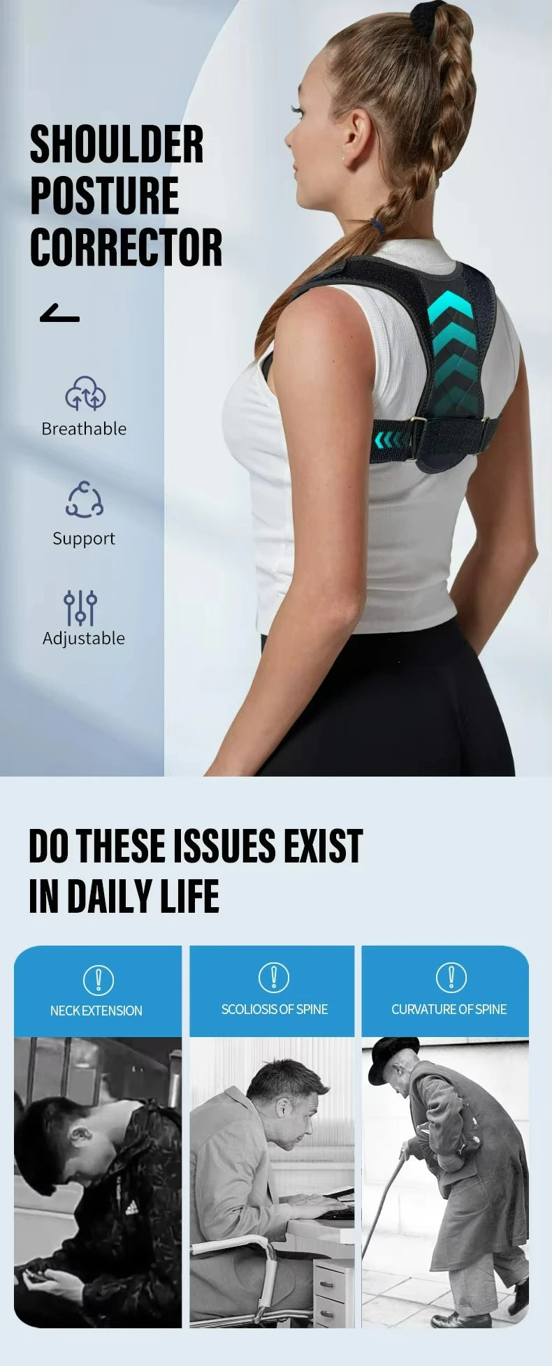 Back Posture Corrector Adjustable Clavicle Brace Support Strap Correction for Men and Women
