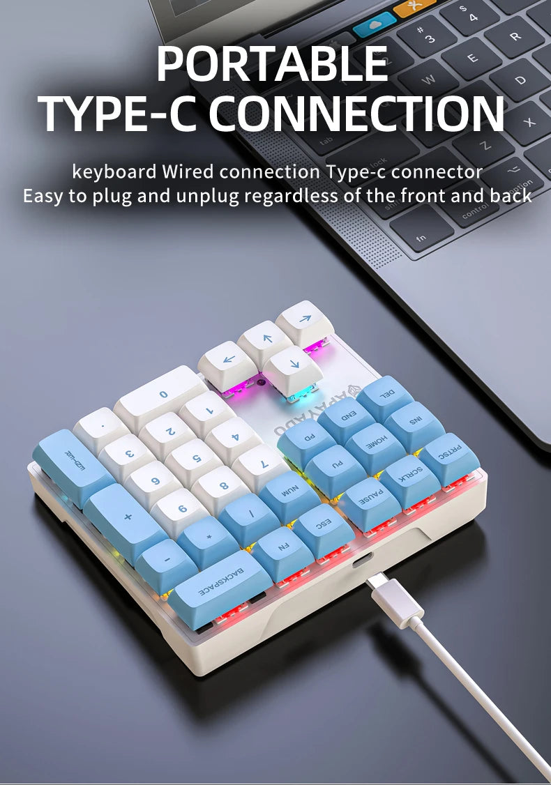 K33 Wired Mechanical Numeric Keypad With Multi-color Lights  Suitable for Finance, Business, 33-Key Laptop Numeric Keyboard