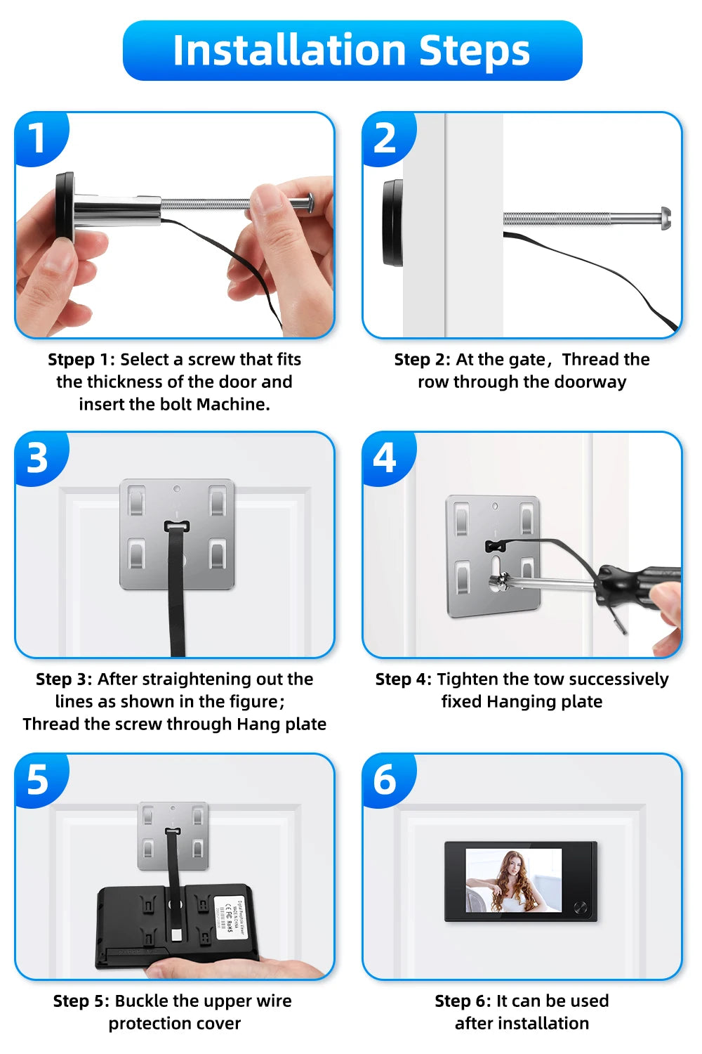 Elecpow 3.5 inch Peephole Video Doorbell Camera 120 Degree Angle Peephole Viewer Smart Home Outdoor Cat Eye Visual Doorbell