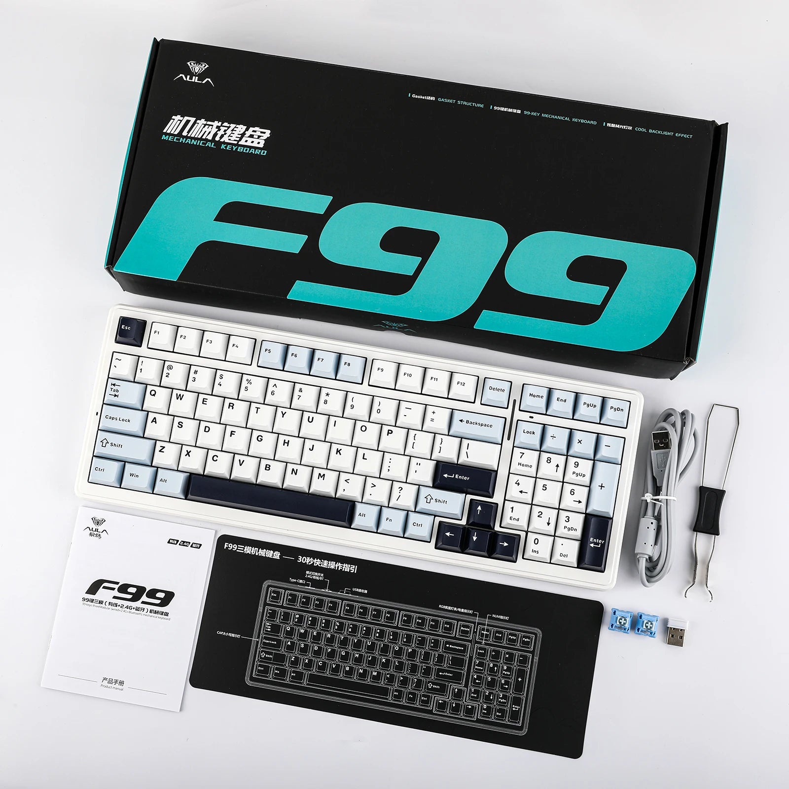 EPOMAKER x AULA F99 98% Gasket-Mounted Wired/BT/2.4GHz Wireless NKRO Mechanical Keyboard North-facing RGB 8000mAh Battery