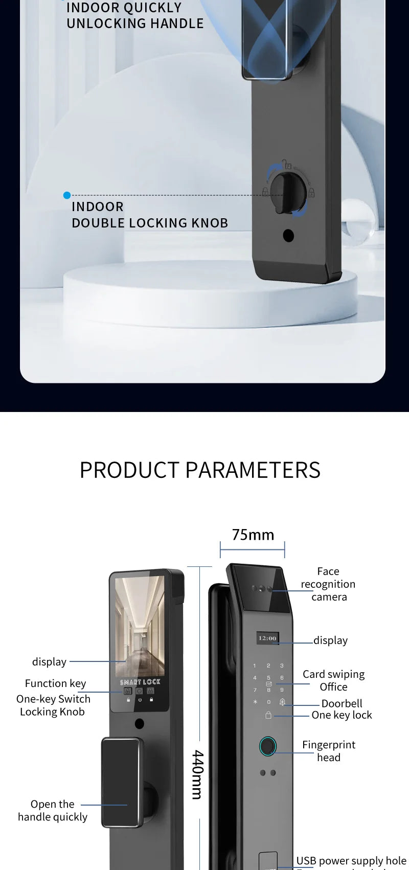 Tuya 3D Face Real-time Intercom Smart Door Lock Biometric Electronic Security Camera Intelligent Fingerprint Password Key Unlock