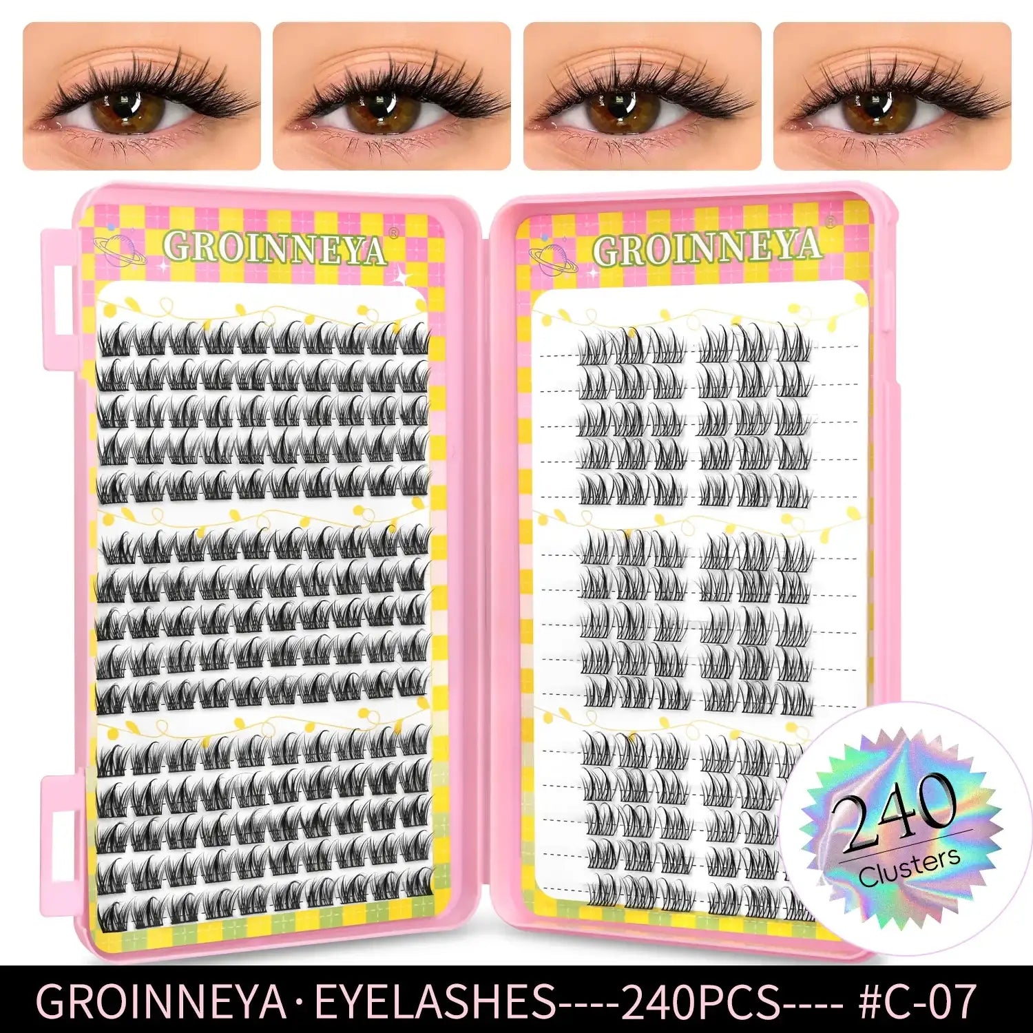 GROINNEYA Eyelashes Clusters 320 pcs Natural Eyelash extension Cluster Lashes Volume Mixed Tray Lashes Cluster Natural Lashes False Eyelashes C7 Tidesmit
