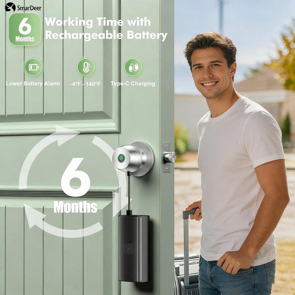 SmarDeer Fingerprint Lock for Tuya Smart Lock with Bluetooth Door Lock Keyless Entry with Fingerprint and Tuya App