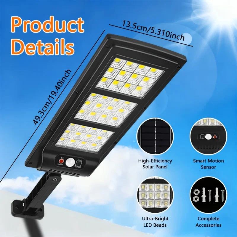 6000K Brightness Solar LED Street Light with 666 Lamp Beads, Built-In Infrared Sensor for Automatic Lighting. Solar-Powered with Zero Electricity Cost, Ideal for Garage And Street Lighting