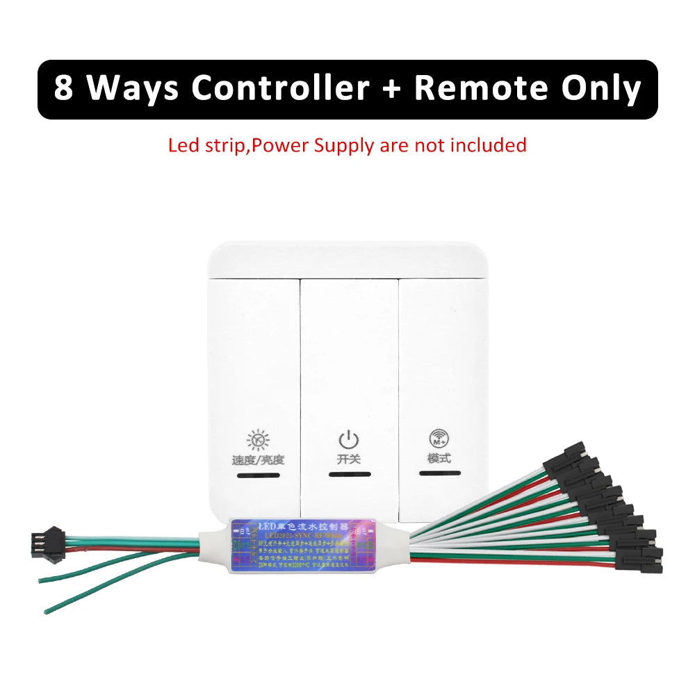 WS2811 LED strip controller, 8-way panel with multi-pin wires and wiring module