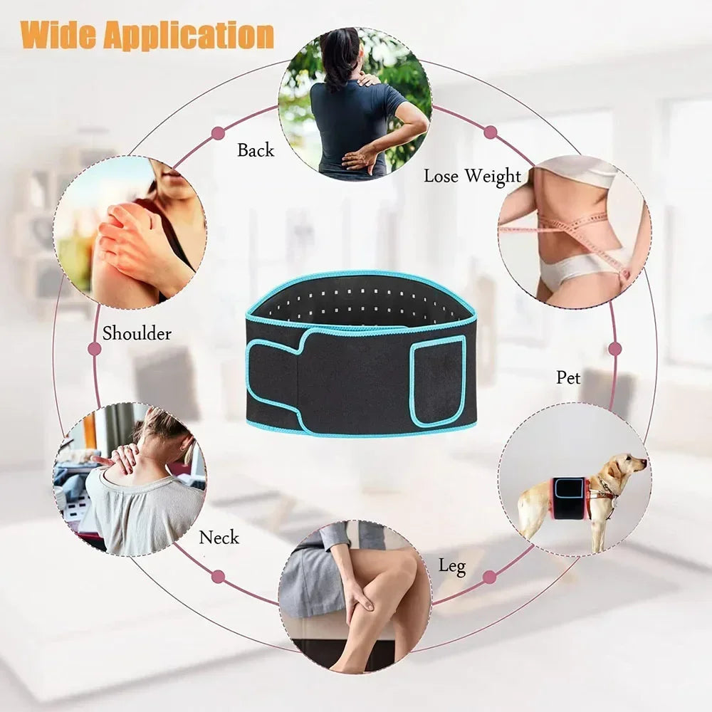 Black red and infrared LED light therapy belt for back pain relief, weight loss, and body wrap treatment.