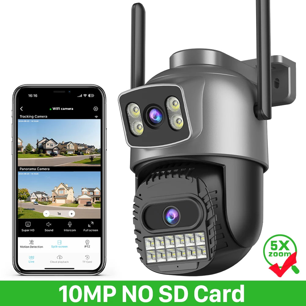Outdoor PTZ Wi‑Fi security camera, dark gray, no microSD card included