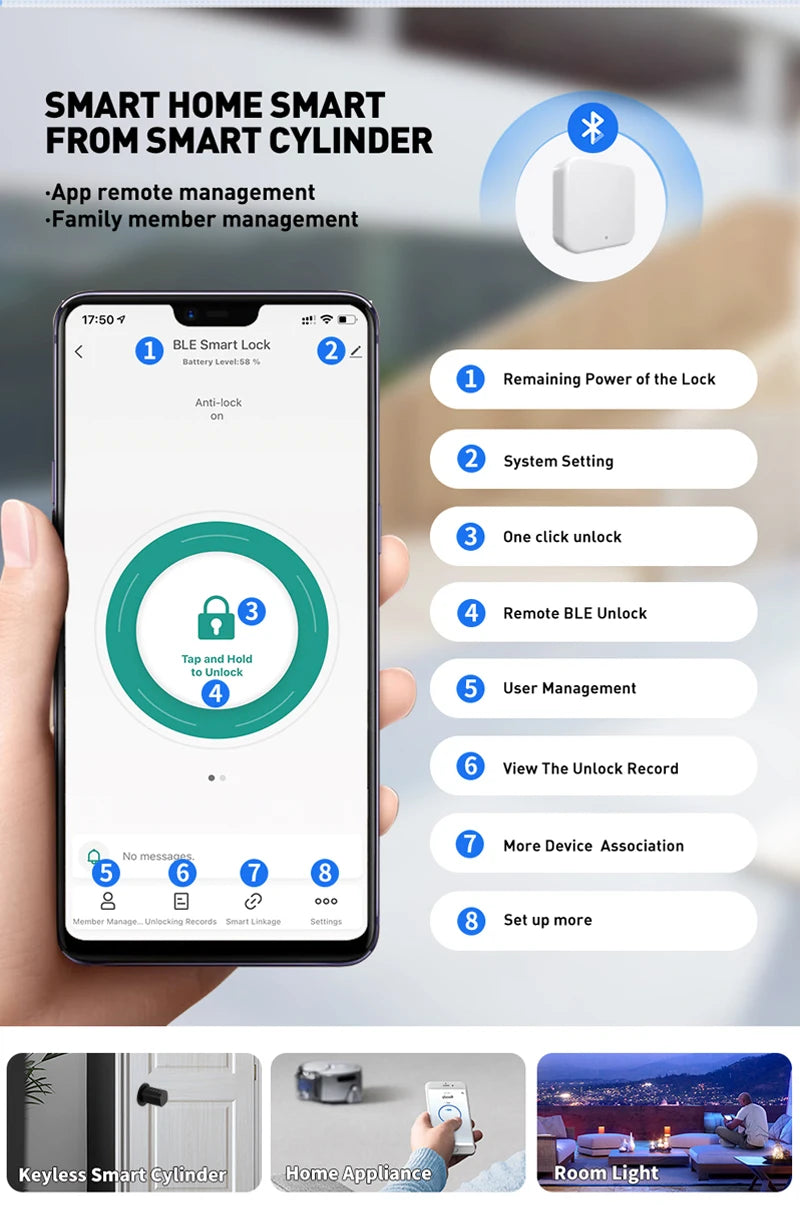 Support Tuya App Intelligent Plug-in Lock IP65 Biometric Fingerprint App Control Cylindrical Bolt Alex/Google Home/Office Door