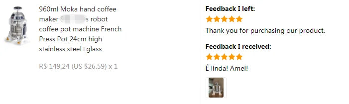 960ml stainless steel and glass robot-shaped French press coffee maker, 24cm tall, silver finish.