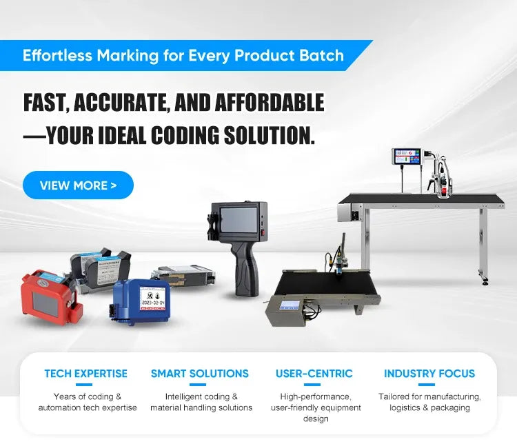 Industrial inkjet coding system with desktop printer unit, accessories, and control screen