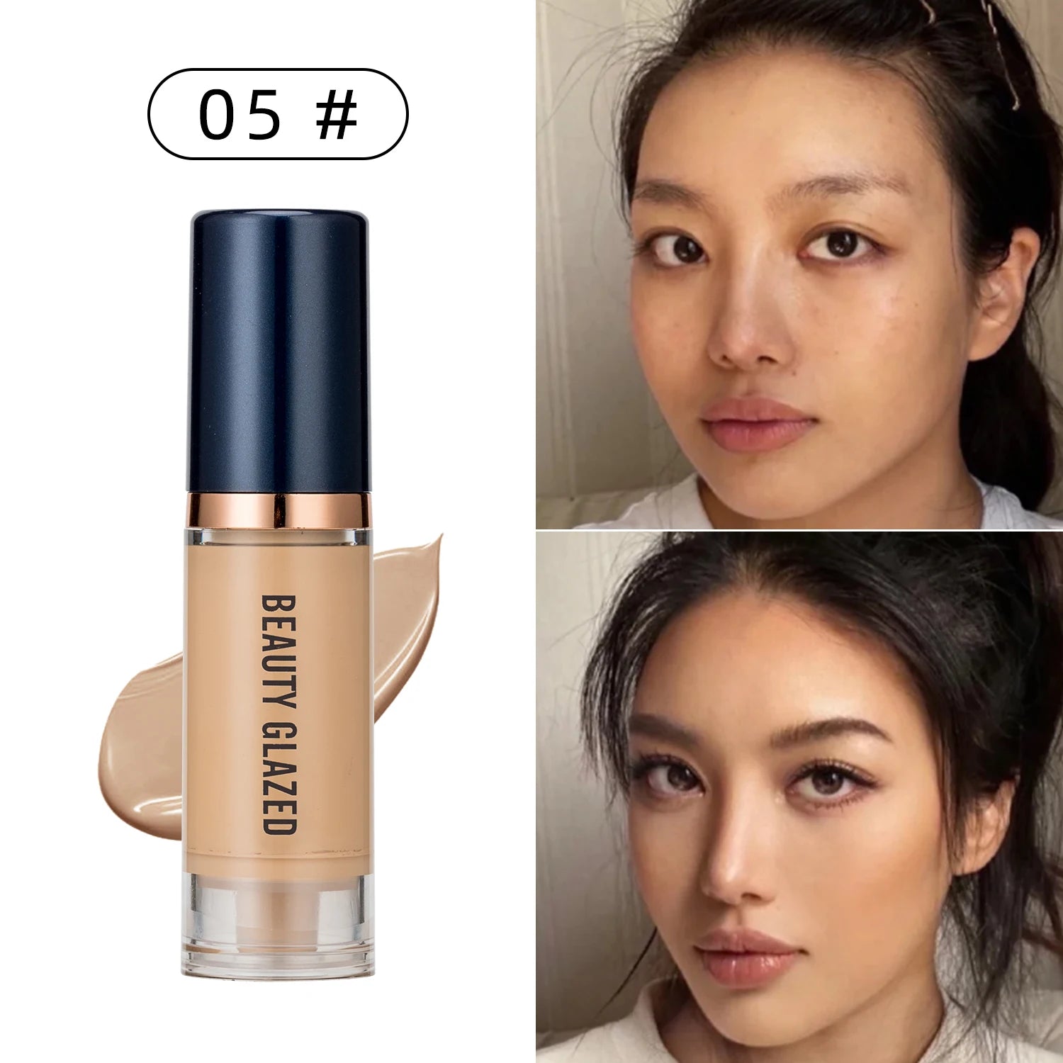 Tidesmit Beauty Glazed 6 color liquid foundation and concealer with full coverage waterproof finish shade swatch