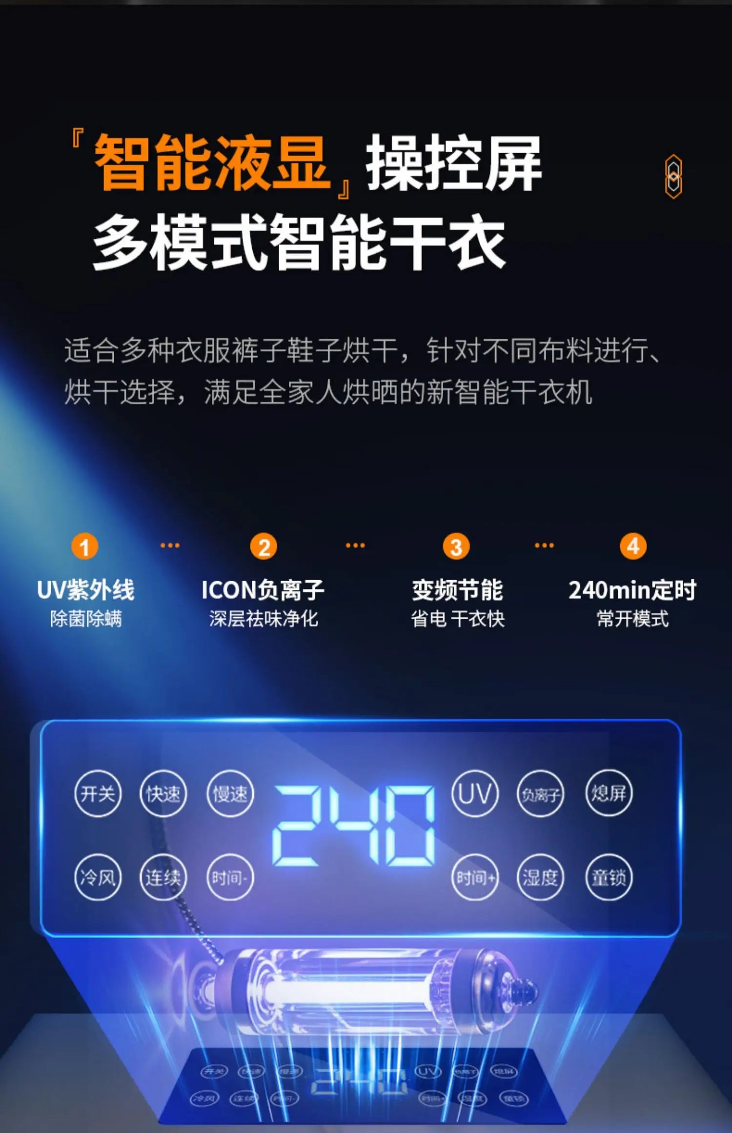 Tidesmit 2600W portable folding clothes dryer with UV sterilization and smart remote control, folded view.
