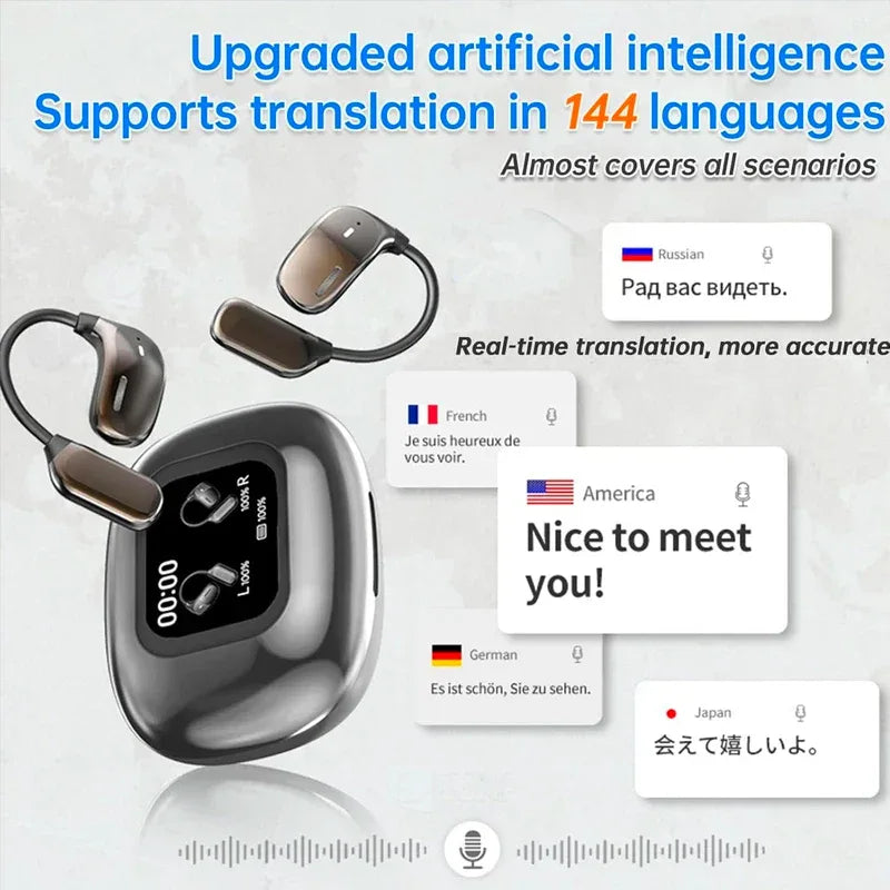 Tidesmit AI Translating Earbuds: 144 Languages Real-Time Touch Screen Tidesmit