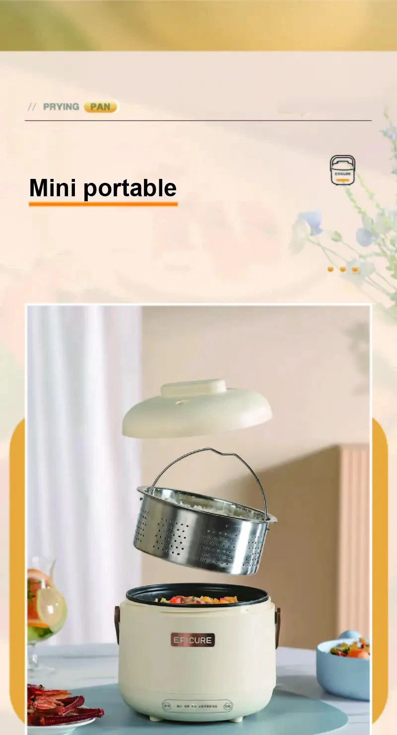 Cream mini portable rice cooker with stainless inner pot and carry handle