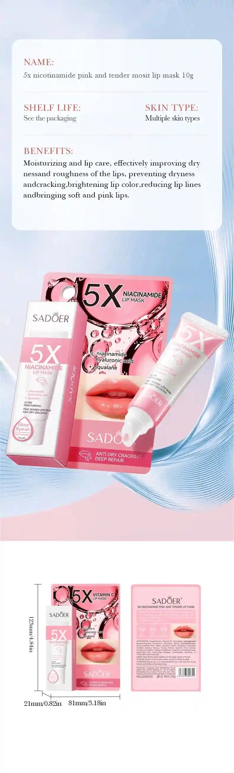 Niacinamide Plumping Lip Mask - Nourishing 10g Lip Treatment Lip Care Tidesmit