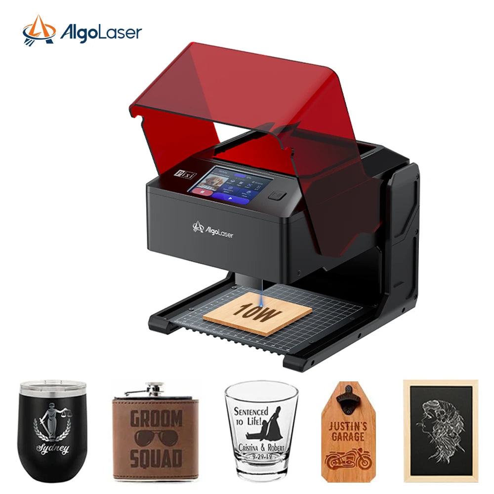 Algolaser PIXI 10W Mini Portable Woodworking Engraving Machine with Rotary Roller High Precision Engraver for DIY Hobby Craft