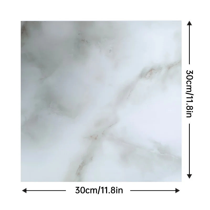 Peel-and-stick marble tile sheet, white with light gray veining 30cm x 30cm