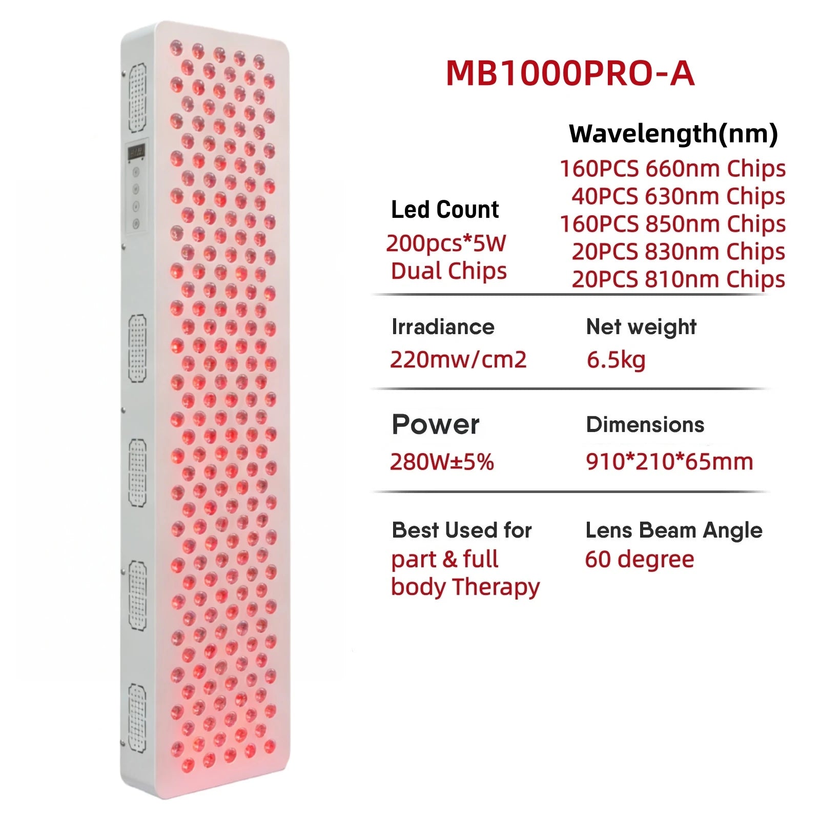 Elite Grade Red Light Therapy Panel For Face Body Dual Chip 630nm 660nm Red 810nm 830nm 850nm Near Infrared LED Beauty Devices