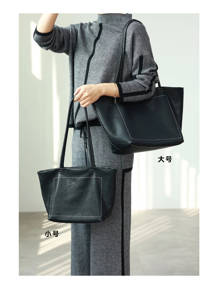 Women Large Capacity Genuine Leather Tote Soft Shoulder Bag