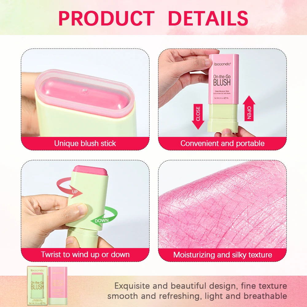 Tidesmit orange blush stick texture close-up showing long-lasting moisturizing waterproof cream makeup formula