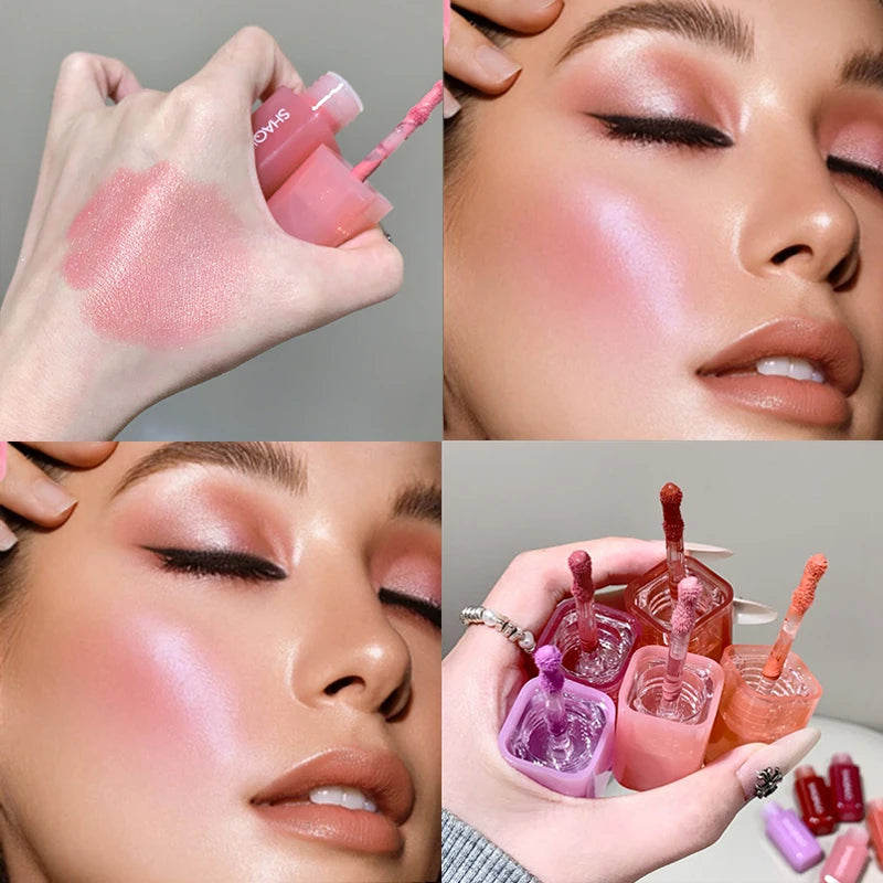 Tidesmit SHAQINUO soft matte liquid blush texture swatch featuring natural peach pink and violet makeup pigments