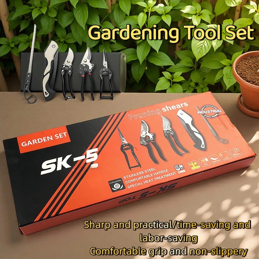 5Pcs Gardening Tool Set, Pruning Shears Folding Saw Kit, Sharp Hand Cutter For Garden Plant Branch Trimming