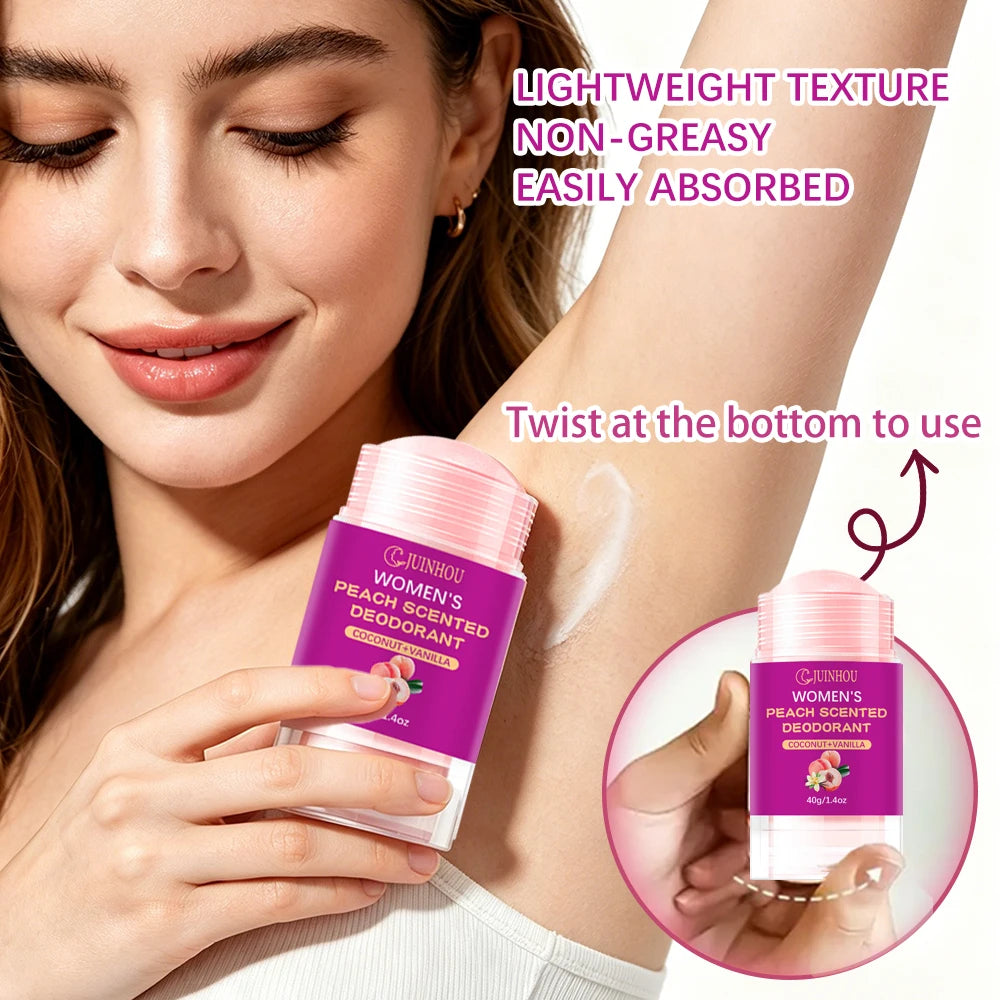 Tidesmit 40g women's peach deodorant stick for odor protection and moisturizing, portable light peach scent.