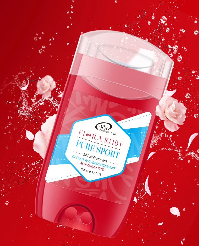 Tidesmit Flora Ruby 68g stick male deodorant provides 48-hour long-lasting odor suppression and fresh scent.