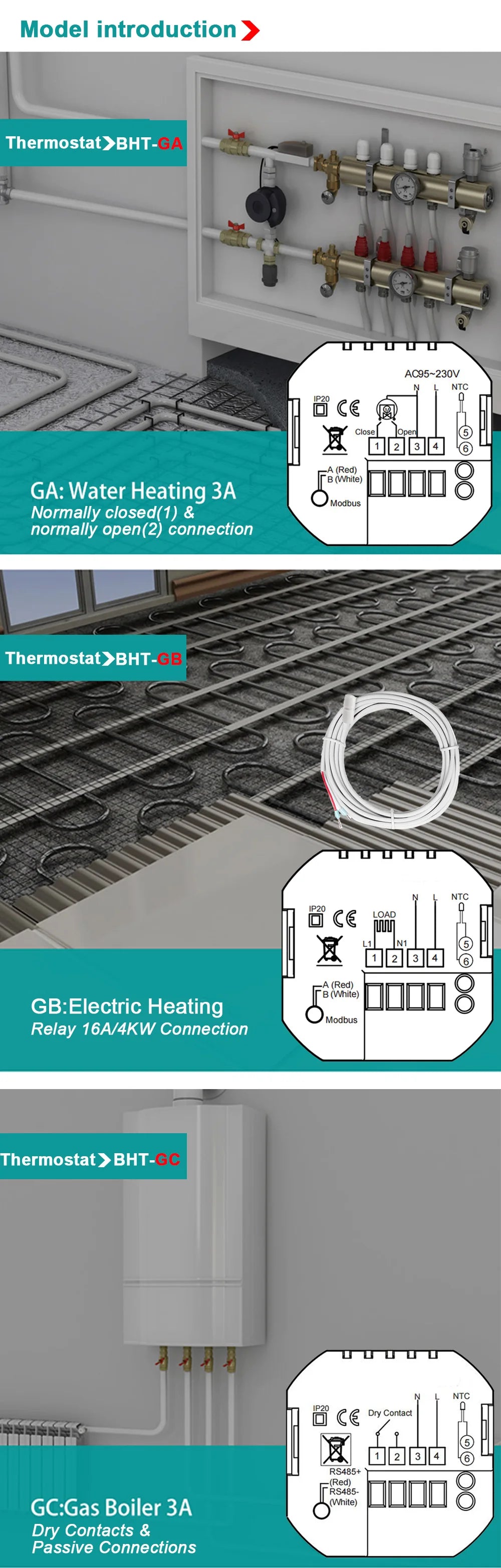 24V 110V 220V Heating Thermostat Matter for Compatible ZIGBEE WIFI Protocol Work Apple HomeKit,Google Assistant,Amazon Alexa