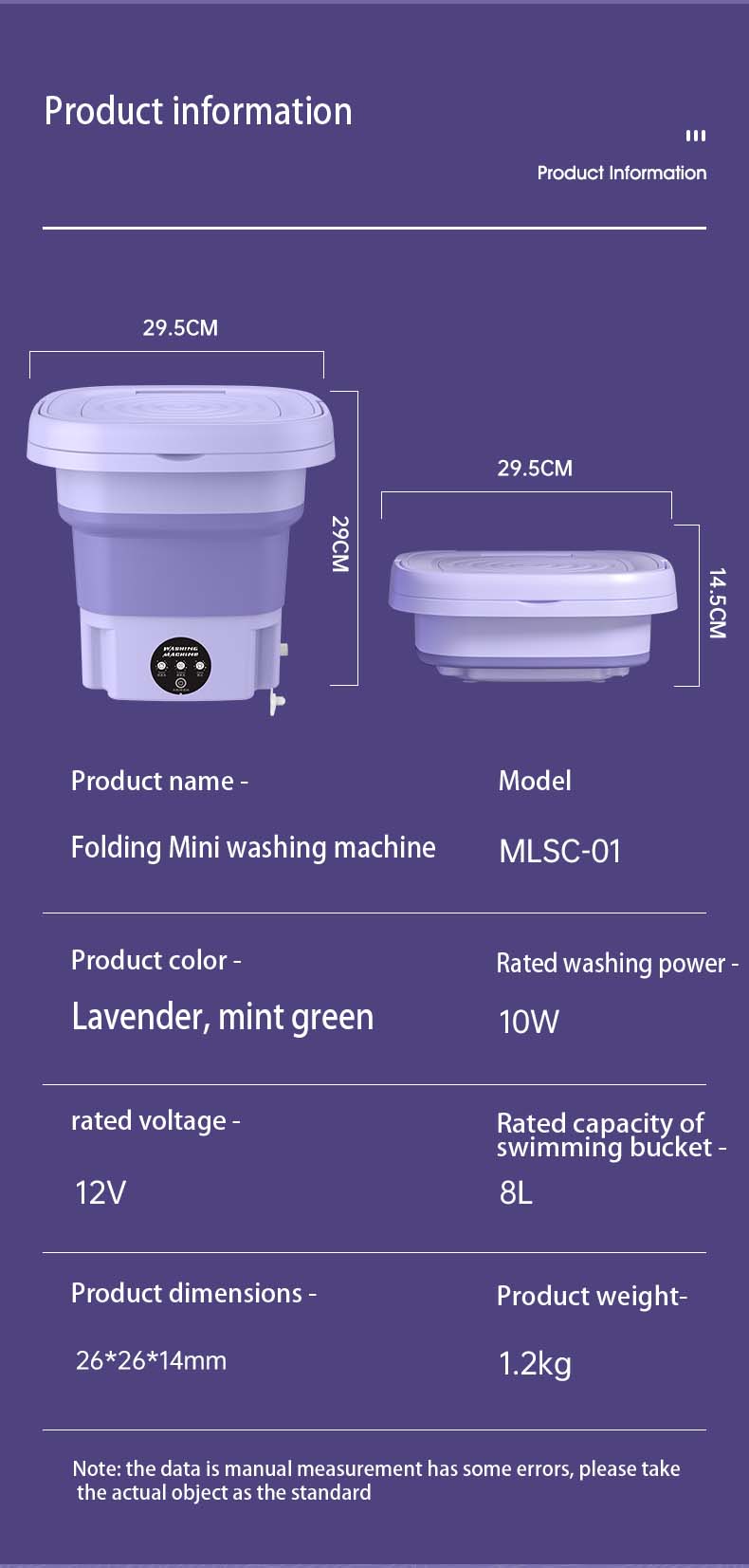 Tidesmit 8L foldable portable washing machine with spinning dry feature for socks and underwear, side angle view.