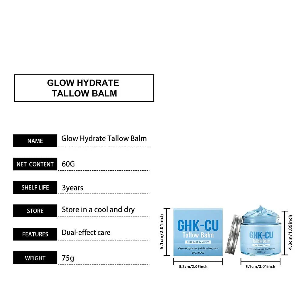 Natural GHK CU Copper Peptide Tallow Balm Blue Cream Deep Hydrating Brightening Moisturizer For Face And Body Dry Sensitive