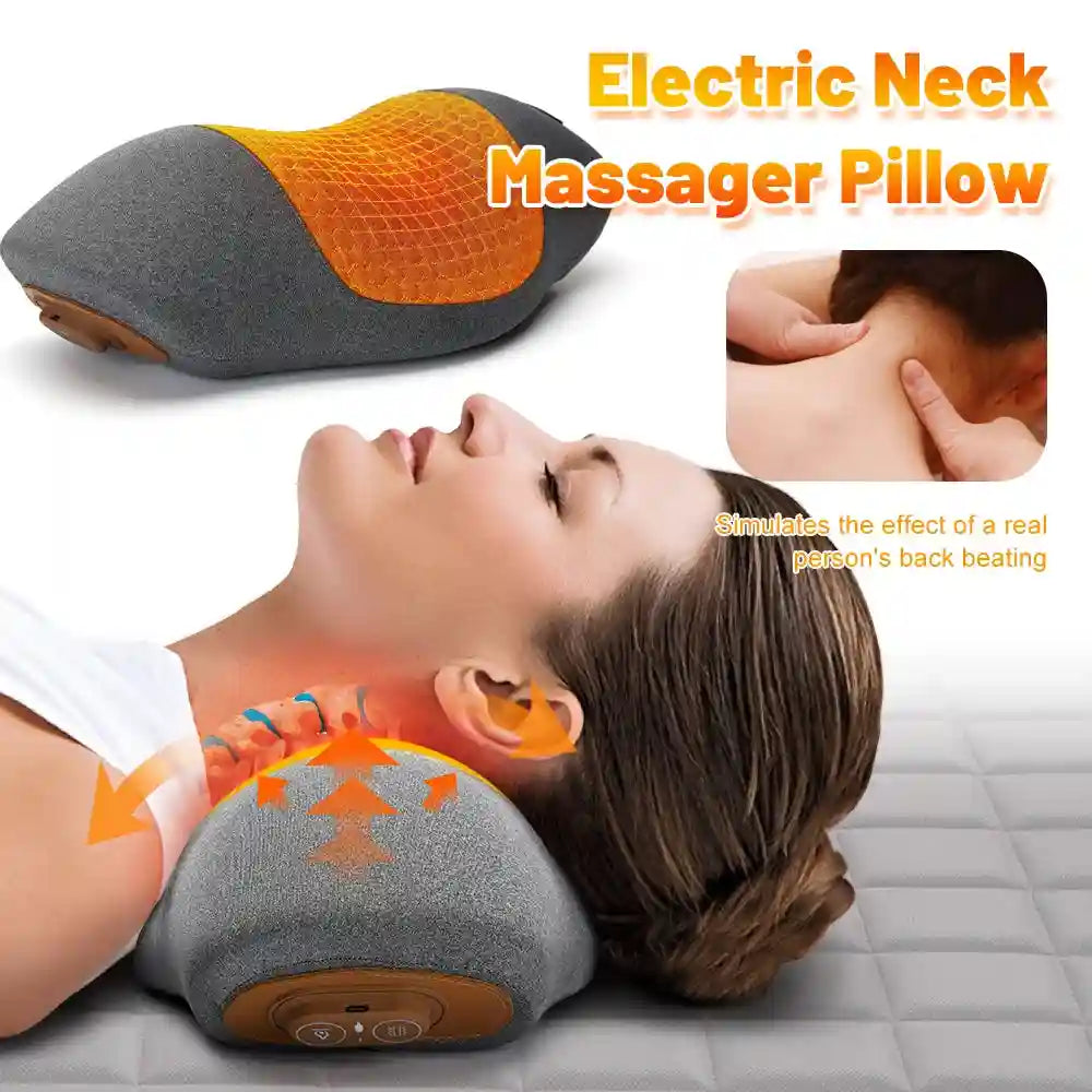 Electric Neck Massage Pillow with Heat and Vibration for Cervical Relief Massage Roller Tidesmit