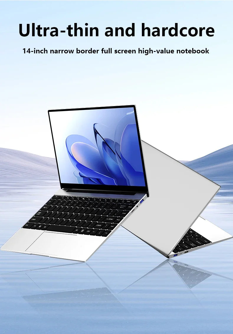 LENO 14.1" Ultra Slim Laptop Windows11 16GB RAM 2TB SSD Intel N3700 Notebook Gamer 1920*1080 Display Office Study Computer PC
