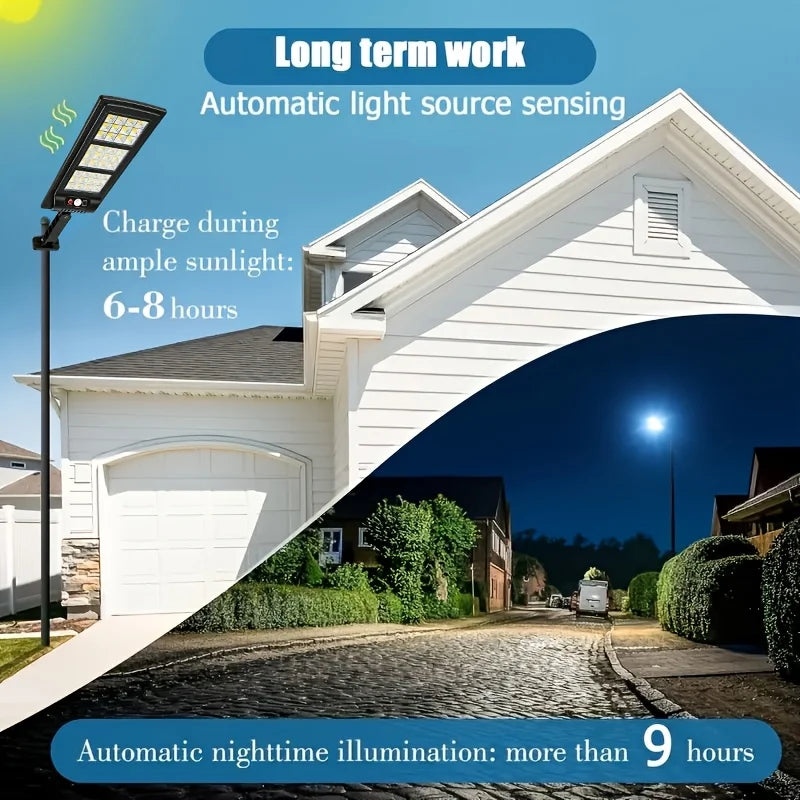 Super Bright Solar Street Light with 888 LEDs, 3000mAh Outdoor Garden Light, Perfect for Commercial Parking Lots, School Basketball Courts, And Streets, Easy to Install, Includes A Remote-controlled Solar Wall Light