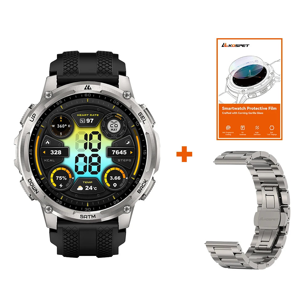 KOSPET TANK T4C Smart & Rugged Watch for Men Military-Grade Body with GPS Health Tracking & On-Wrist Flashlight 5ATM Waterproof