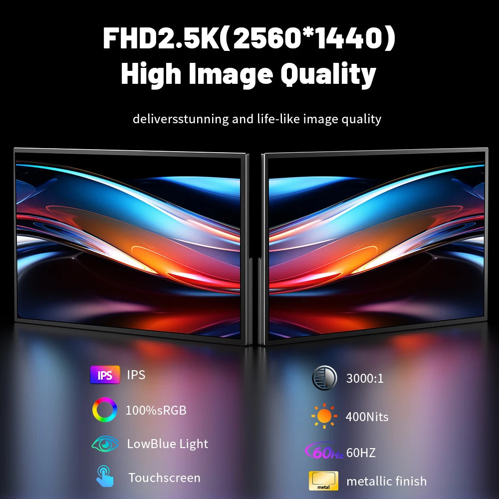 Sibolan 22" 2.5K Touchscreen Portable Monitor Metal Body 100% SRGB 400 Nit HDMI USB-C Plug Laptop Display Extender For Wins Mac