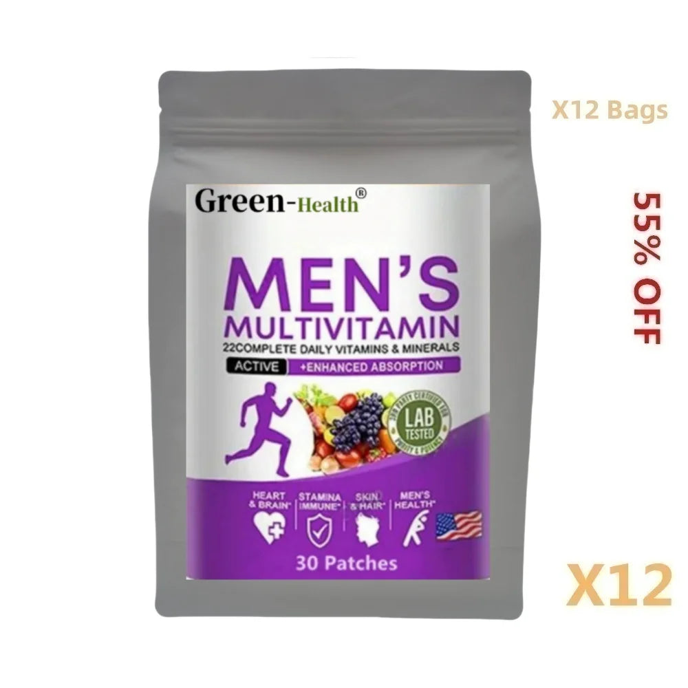 Tidesmit Men's Daily Multivitamin Patch: 22 Essential Vitamins for Immunity, Energy, and Vitality. 12-Pack Supply.