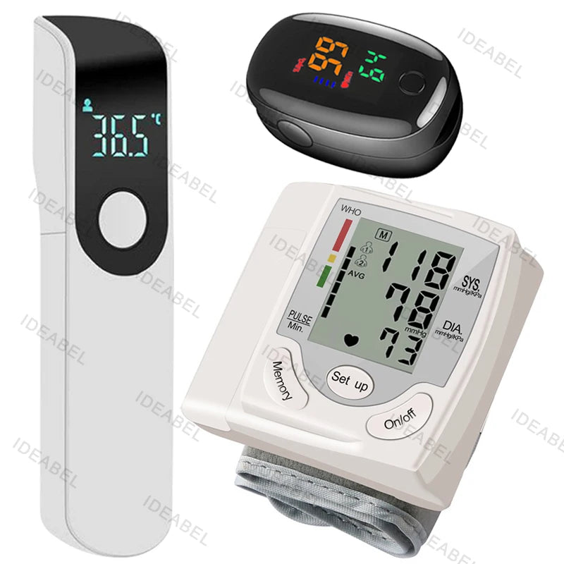 Wrist Blood Pressure Monitor Infrared Thermometer Tonometer BP Monitor Non Contact Infrared Medical Thermometer Pulse Oximeter