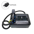 Black 808nm diode laser hair removal device with digital display, handheld applicator, and US plug for home use.