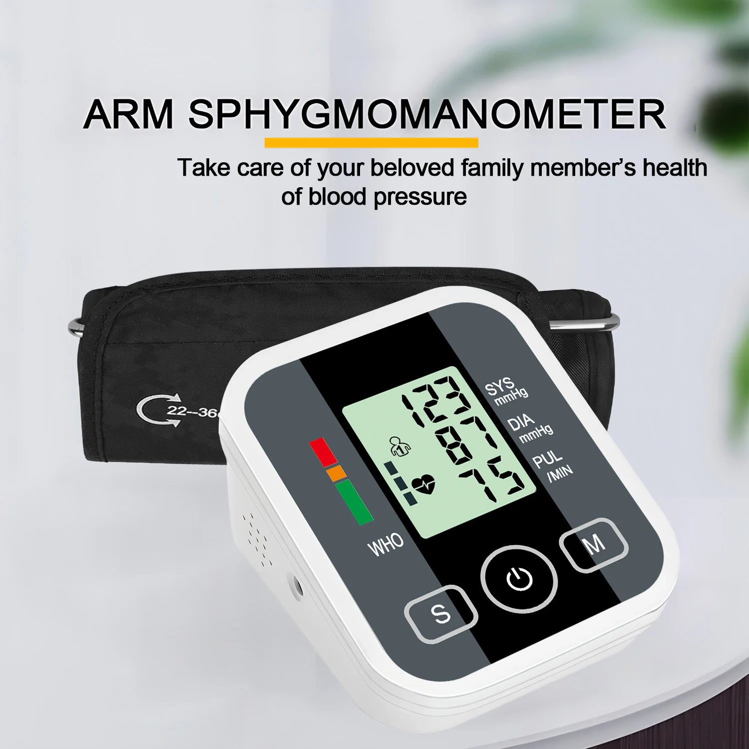 Portable LED Upper Arm Blood Pressure Monitor Portable Digital Tonometer Sphygmomanometer BP Monitor