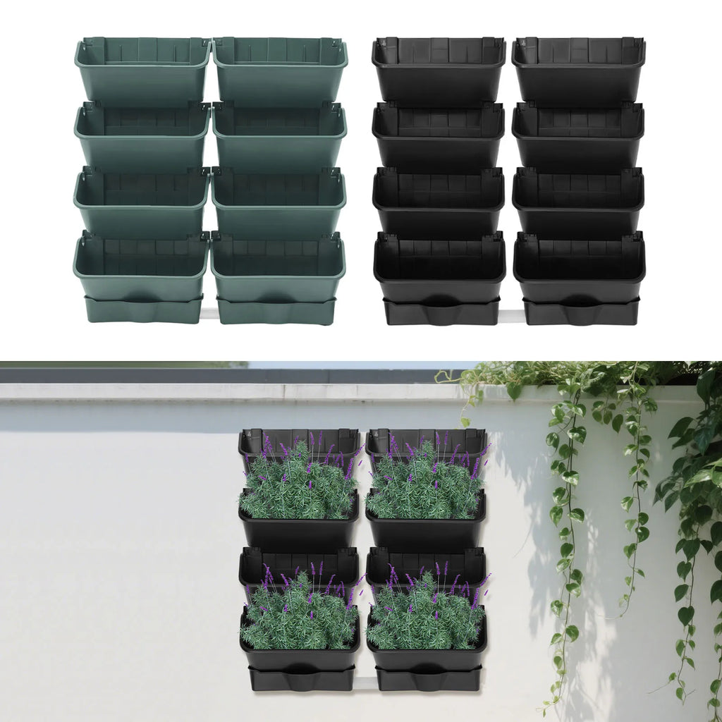 8PCS Wall-Mounted Planter, Vertical Garden Planter, Wall-Mounted Planter for Indoor and Outdoor Decor Black/Green