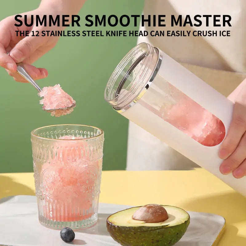 Tidesmit 530ml portable wireless blender showing 12 blade system and 4 gear settings for crushed ice in detail